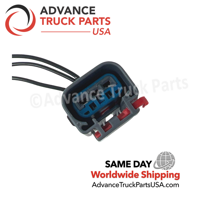 Advance Truck Parts USA pressure sensor connector close-up view highlighting the internal contact pins and blue seal 