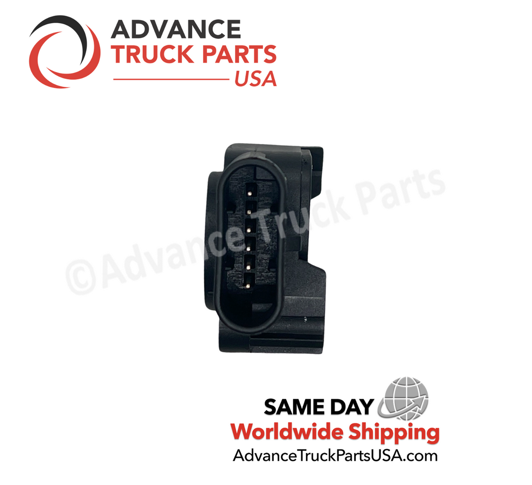 Advance Truck Parts USA branded studio close-up view highlighting the pin connector terminals of the sensor
