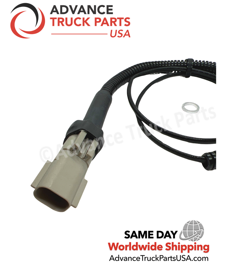 Advance Truck Parts USA Detroit Diesel temperature sensor showing a close-up studio view focusing on the threaded brass probe and metal tip 