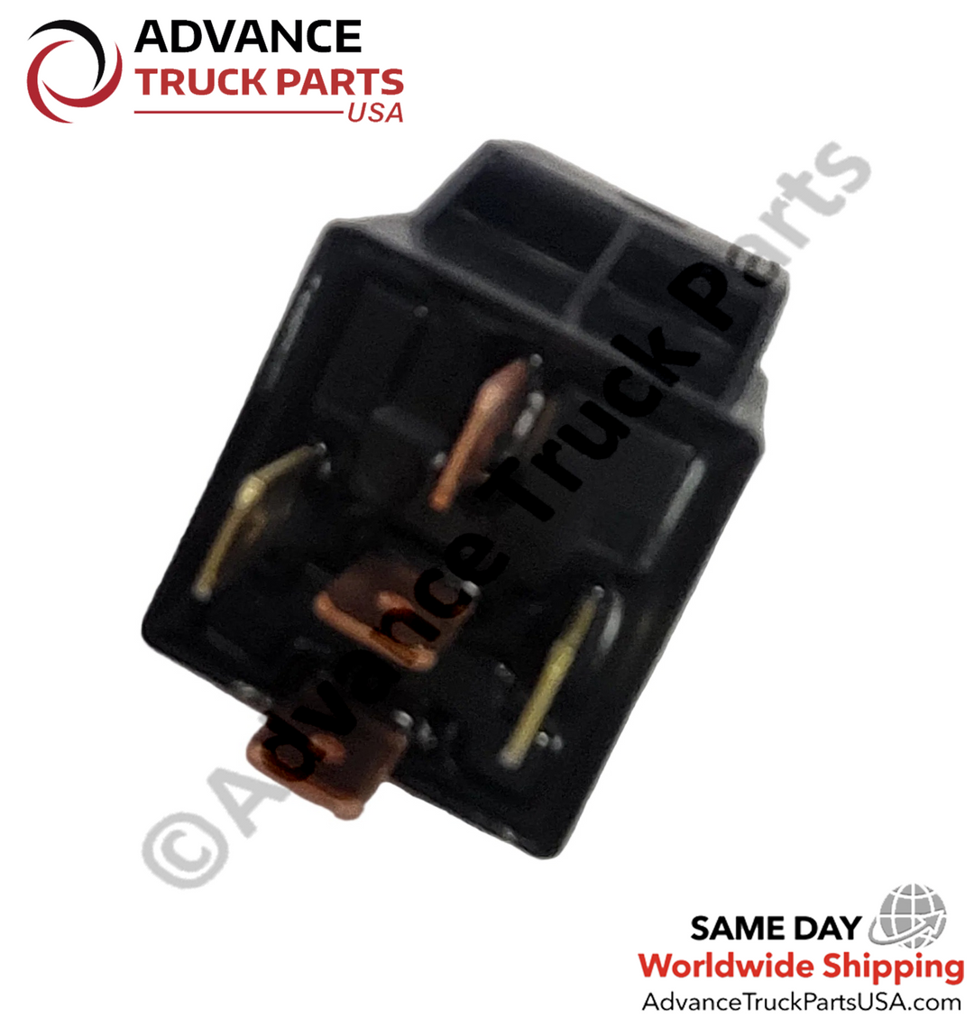 Advance Truck Parts USA Song Chuan automotive relay displaying a close-up underside view of the five copper and brass-colored quick connect terminal blades
