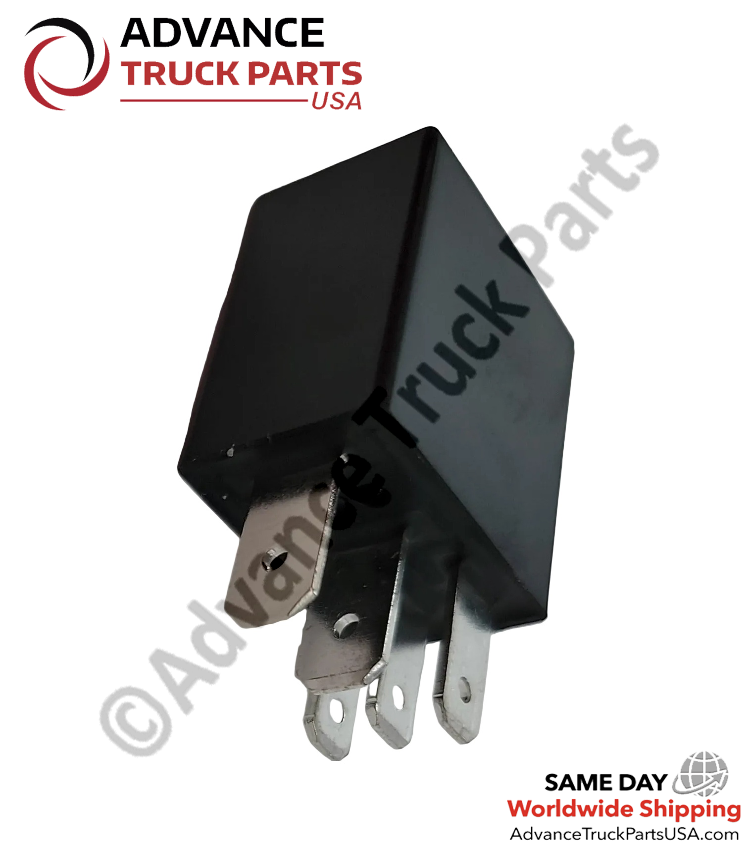 Advance Truck Parts USA Song Chuan micro relay showing a clean studio perspective highlighting the 5 metal blade terminals on a plain white background