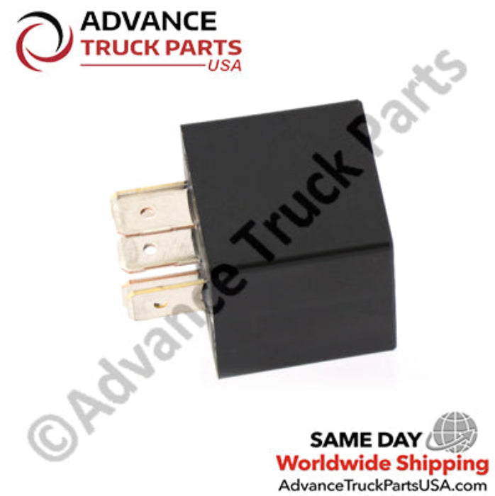 Advance Truck Parts USA branded studio angled side perspective highlighting the black rectangular housing and protruding terminal pins of the 50A ISO 280 micro relay
