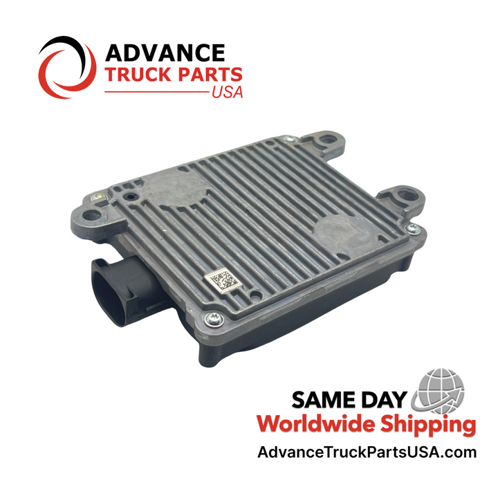 Advance Truck Parts USA branded studio angled bottom perspective showing the ribbed aluminum base, securing screws, mounting holes, and QR code sticker on the underside of the heavy-duty switch manifold