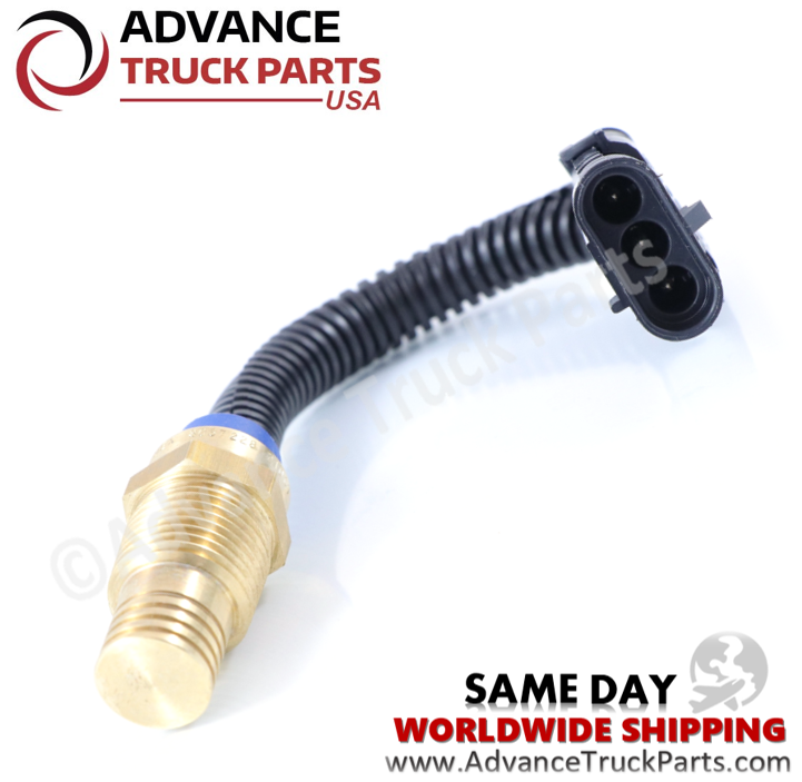 Advance Truck Parts USA branded studio angled view displaying the thermal control fan switch featuring the robust brass bulb housing and protective wire sleeve