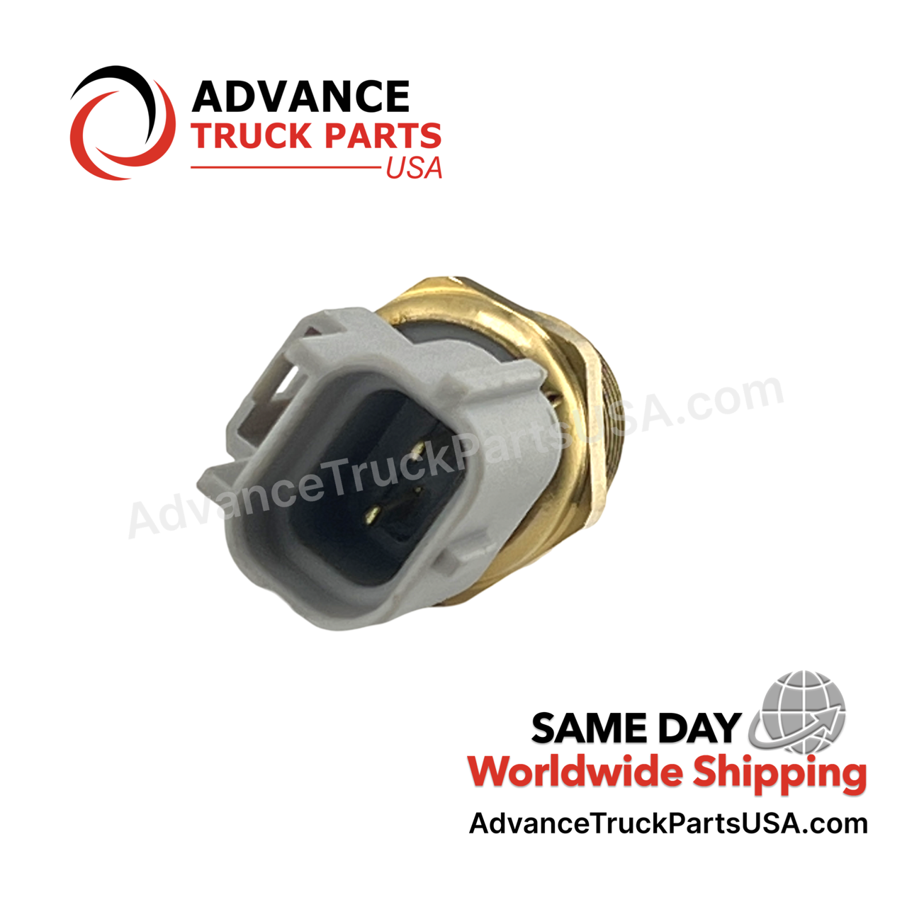 Advance Truck Parts USA International temperature sensor displaying a close-up studio perspective of the internal 2-prong terminal pins 