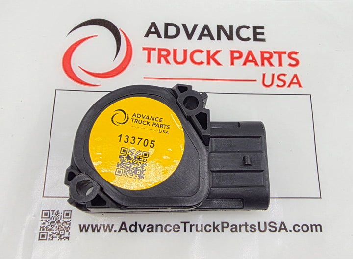 Advance Truck Parts USA branded studio view of the throttle position sensor featuring the yellow product label and QR code