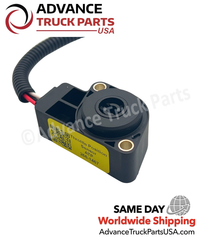 266-1467 ATP throttle position sensor showing a close-up studio perspective focusing on the mounting screw eyelets and product label on a branded background