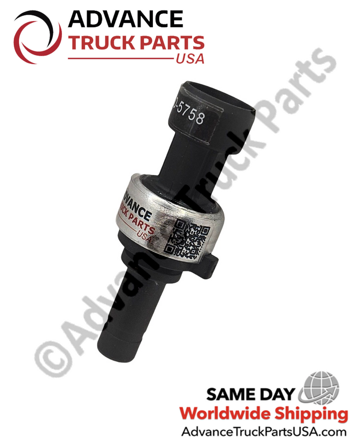 Advance Truck Parts USA pressure transducer switch showing part number and QR code detail