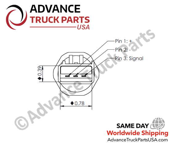Technical diagram showing the electrical pinout layout and dimensions for the Cummins pressure sensor connector