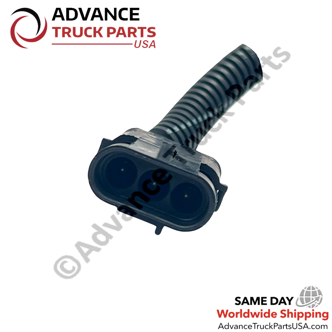 Advance Truck Parts USA close-up studio perspective highlighting the Weather-Pack connector shroud and internal terminal pin arrangement of the dual thermal switch
