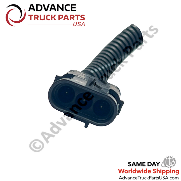 Advance Truck Parts USA close-up studio perspective highlighting the Weather-Pack connector shroud and internal terminal pin arrangement of the dual thermal switch
