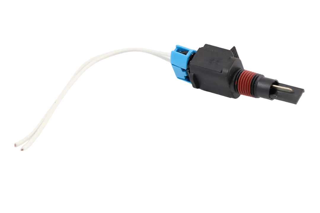Advance Truck Parts USA CAS-700670 engine coolant level sensor featuring 1/4-inch NPT threaded base with O-ring, probe tip, blue-locked connector housing, and attached dual-wire pigtail lead