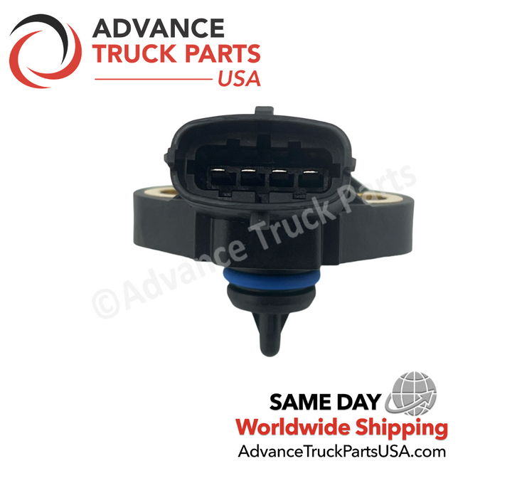 Advance Truck Parts USA branded studio perspective showcasing the 4-pin electrical connector receptacle and internal contact pins of the replacement oil sensor