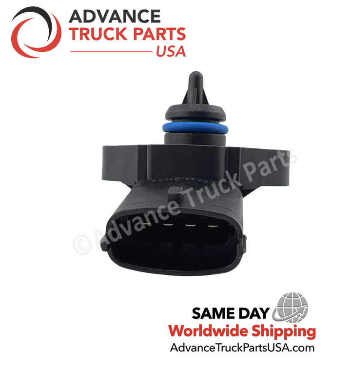 Advance Truck Parts USA branded studio horizontal view showcasing the 4-pin connector housing and top-mounted probe profile for Case New Holland equipment