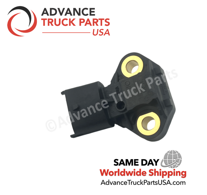 Advance Truck Parts USA branded studio perspective displaying the brass-lined mounting eyelets and underside profile of the engine sensor