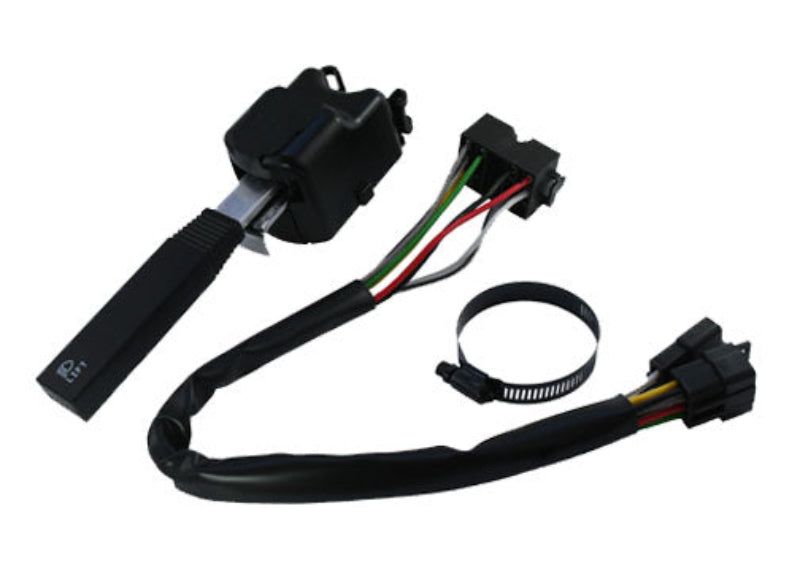 Turn signal switch kit replacing Grote 48532 showing an overhead view of the steering column lever, wiring harness connectors, and mounting clamp on a plain white background