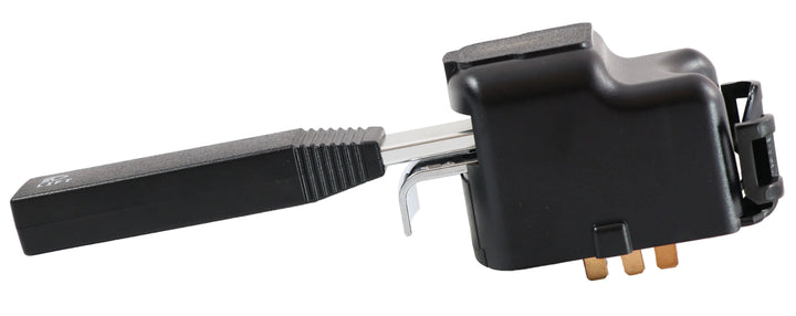 Advance Truck Parts USA K301-295-3 Freightliner turn signal switch featuring ribbed control handle, metal actuator shaft, black polymer housing, and blade terminals