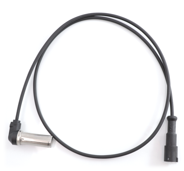 Advance Truck Parts USA S4410328090 38-inch right-angle anti-lock brake system wheel speed sensor loop featuring coiled wire harness, right-angle metal sensor head, and sealed connector plug