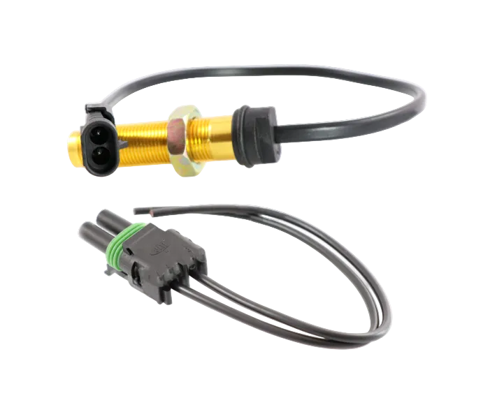 Advance Truck Parts USA universal speed sensor kit featuring 3/4-16 threaded brass sensor with integrated harness and mating pigtail connector assembly