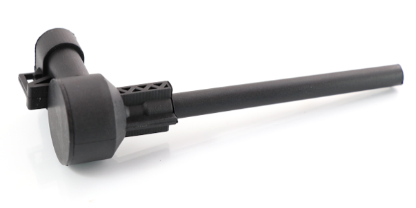 Advance Truck Parts USA V-SX1193 Peterbilt engine coolant level sensor showing a close-up studio perspective of the black plastic housing, plug-in mount, and probe