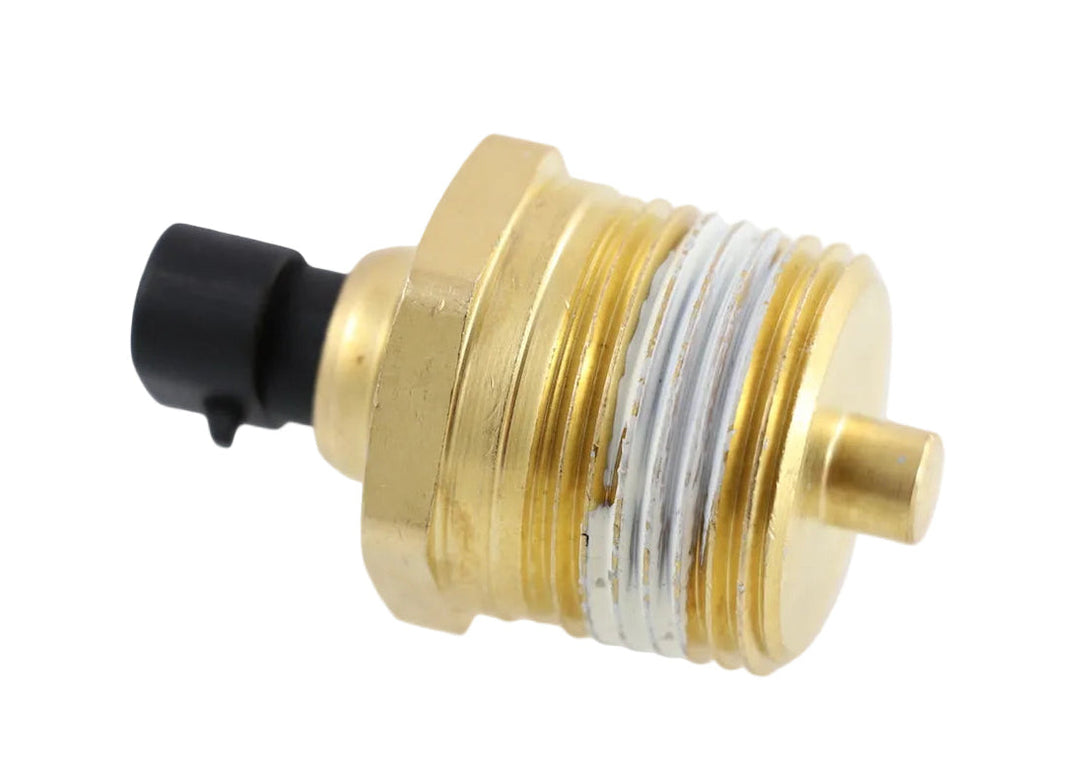 Advance Truck Parts USA W012007 Detroit Diesel S60 water temperature sensor showing a clean studio view of the brass threaded body with sealant and electrical connector 