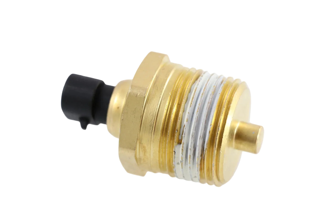 Advance Truck Parts USA W012007 Detroit Diesel S60 water temperature sensor showing a clean studio view of the brass threaded body with sealant and electrical connector on a plain white background