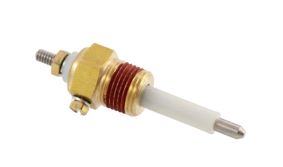 Advance Truck Parts USA W031021 Detroit Diesel low coolant level probe showing a clean studio perspective of the brass threaded body, red sealant, and sensor tip