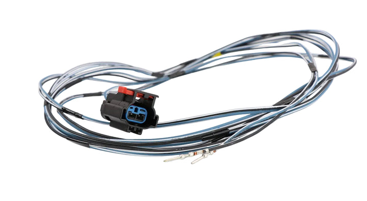 Advance Truck Parts USA W091431 2-pin pigtail connector showing a clean studio perspective of the black connector housing, locking tab, and wire harness