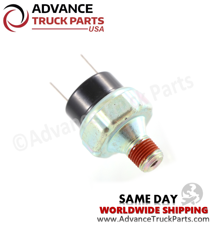 Advance Truck Parts USA 1749-1121 Freightliner low air pressure switch showing a clean studio view of the threaded port with red thread sealant and upper housing on a plain white background
