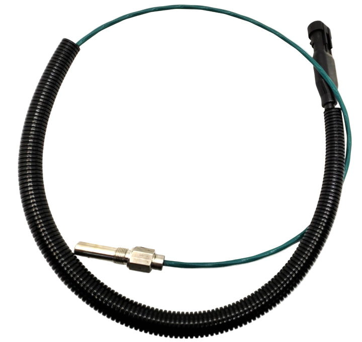 Advance Truck Parts USA 23530252 Detroit Diesel turbocharger speed sensor featuring a threaded probe, wire harness with protective loom, and connector 