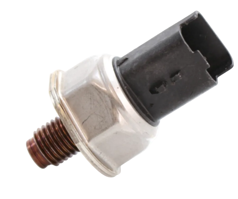 Advance Truck Parts USA 2517635C91 International fuel pressure sensor showing a clean studio view of the threaded bolt base, metal housing, and black connector 