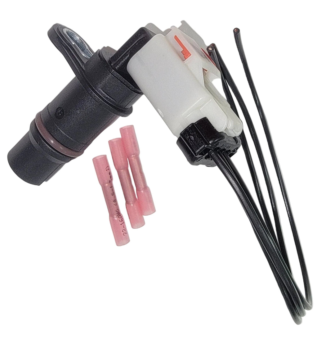 Advance Truck Parts USA 2872279 Cummins crankshaft position sensor kit showing a clean studio view of the sensor, wiring harness pigtail, and heat shrink connectors 