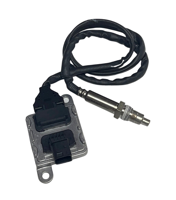 Advance Truck Parts USA 5WK96741B Cummins nitrogen oxide sensor showing a studio perspective of the electronic control unit and threaded probe