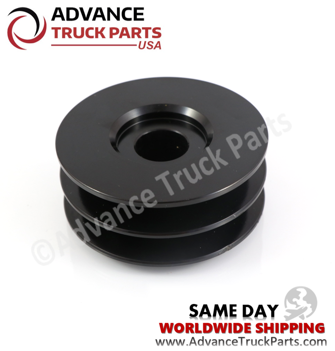 Advance Truck Parts USA 724-1509 heavy duty pulley showcasing the machined cold-rolled steel construction, dual grooves, and recessed front face