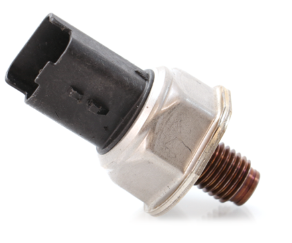 Advance Truck Parts USA 8C3Z9G756A Ford high pressure sensor showing a clean studio perspective of the threaded metal fitting, hex housing, and 3-pin electrical connector