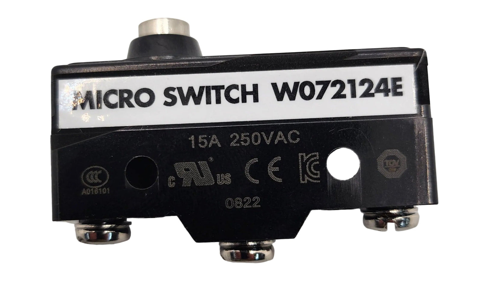 Advance Truck Parts USA BZ-2RQ1008-A2 micro switch showing a clean studio view of the black switch body, plunger actuator, and screw terminals on a plain white background