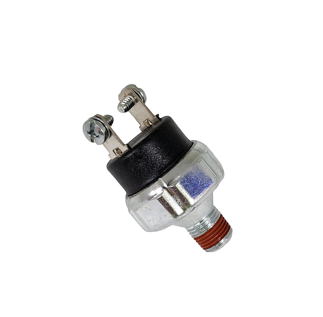 Advance Truck Parts USA W021302 low air pressure switch showing a clean studio view of the threaded metal base, red thread sealant, black housing, and dual screw terminals 