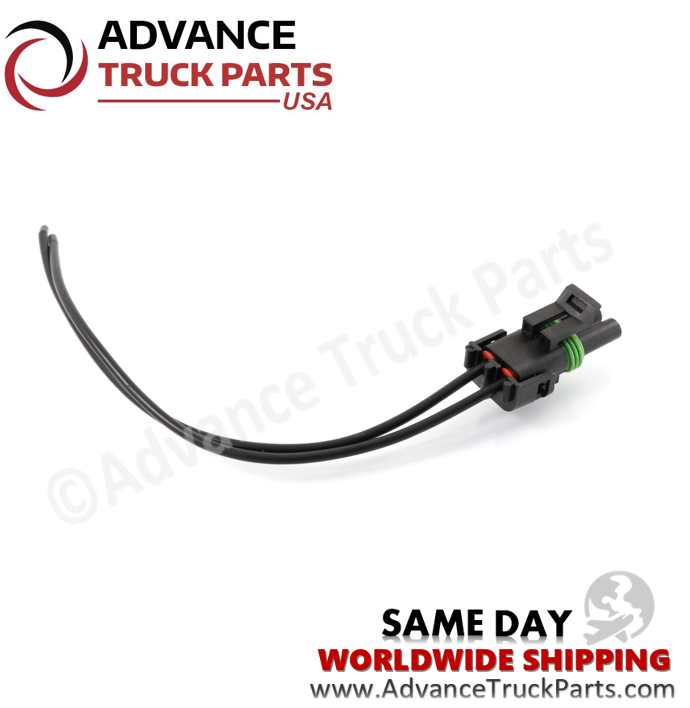 Advance Truck Parts USA 2-pin pigtail connector displaying a full perspective of the wiring harness and terminal body