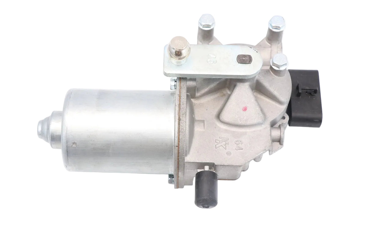 Advance Truck Parts USA 2589741C91 wiper motor for International trucks showcasing a top-down view of the silver metallic cylindrical motor housing, cast gear assembly, and the primary ball-joint linkage arm
