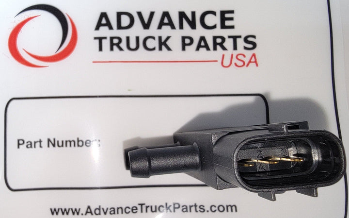 Differential pressure sensor for Cummins displaying a top studio perspective against an Advance Truck Parts packaging background