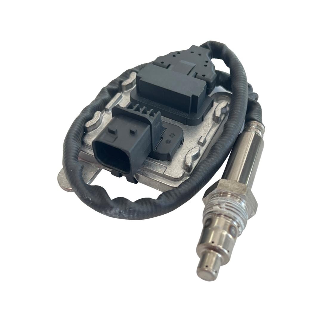 Advance Truck Parts USA DDE A0091530628 nitrogen oxide sensor featuring a heavy-duty control module, wiring harness, and threaded probe on a plain background
