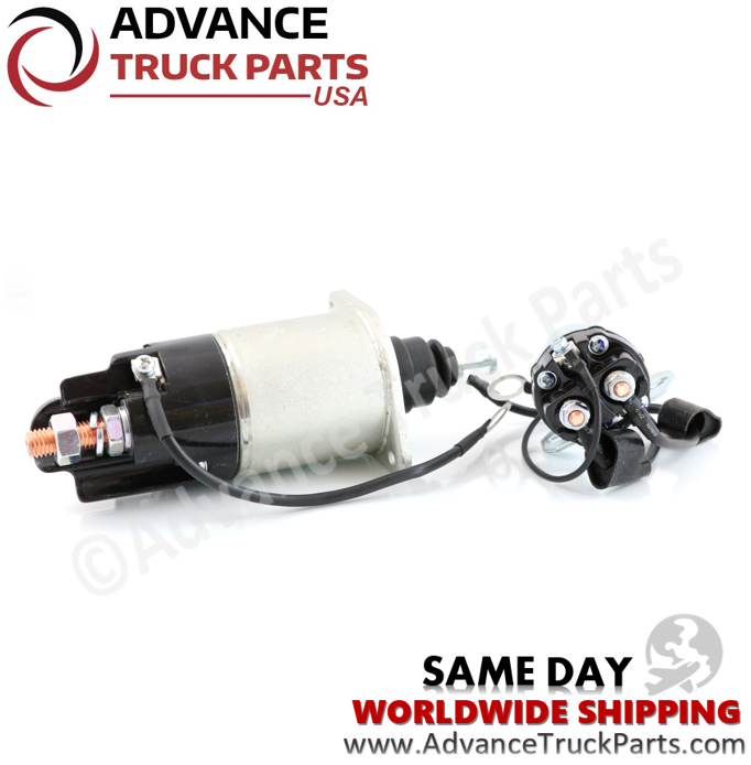 Advance Truck Parts USA Freightliner starter solenoid and relay kit featuring heavy-duty construction and pre-wired connection lines on a plain background