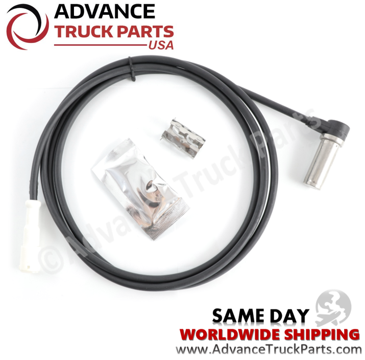 Advance Truck Parts USA K181265BXW anti-lock brake system ABS wheel speed sensor kit including cable harness, 90-degree sensor head, mounting clip, and dielectric grease packet