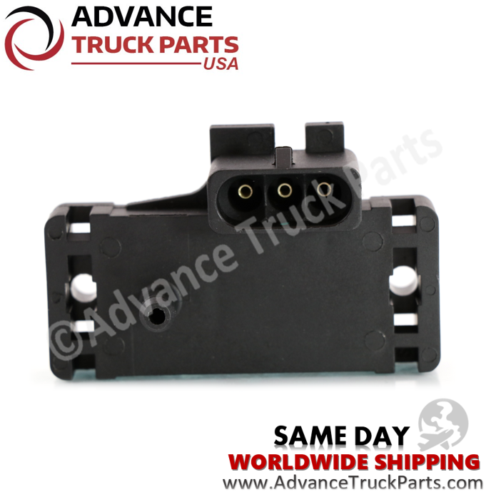 Advance Truck Parts USA MAP turbo boost pressure sensor for Detroit Diesel Series 60 highlighting electrical pins on a branded studio background