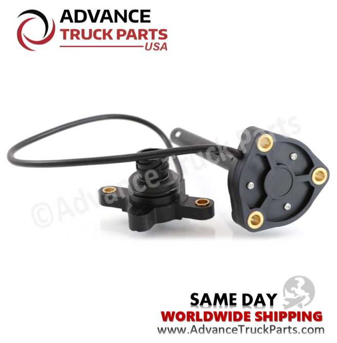 Advance Truck Parts USA branded studio extended perspective showing the full wiring connection between the probe base and connector housing for the Volvo oil sensor
