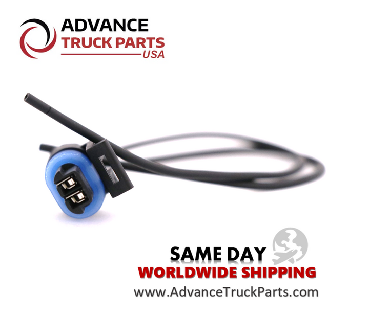 Advance Truck Parts USA branded studio angled view of the heavy-duty 2-pin sensor pigtail connector