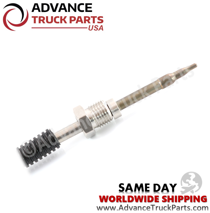 Advance Truck Parts USA branded studio close-up showcasing the threaded fitting and metal probe tip of the Volvo exhaust temperature sensor