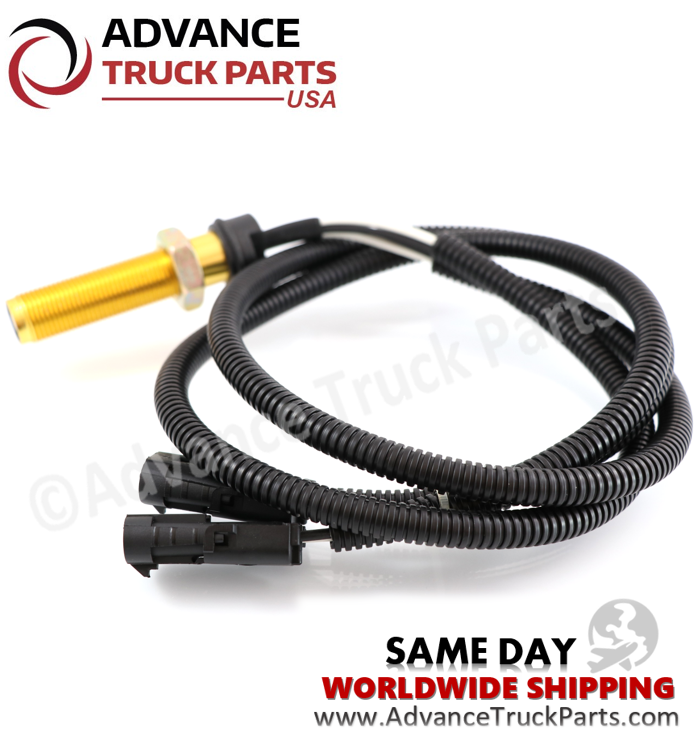 Advance Truck Parts USA branded studio view of the SAA speed sensor with corrugated loom harness
