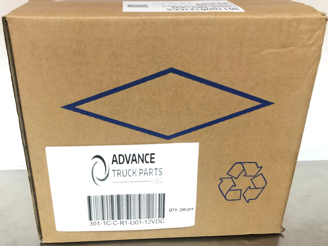 Advance Truck Parts USA branded bulk cardboard shipping box containing Song Chuan micro relays with a quantity of 250 pieces