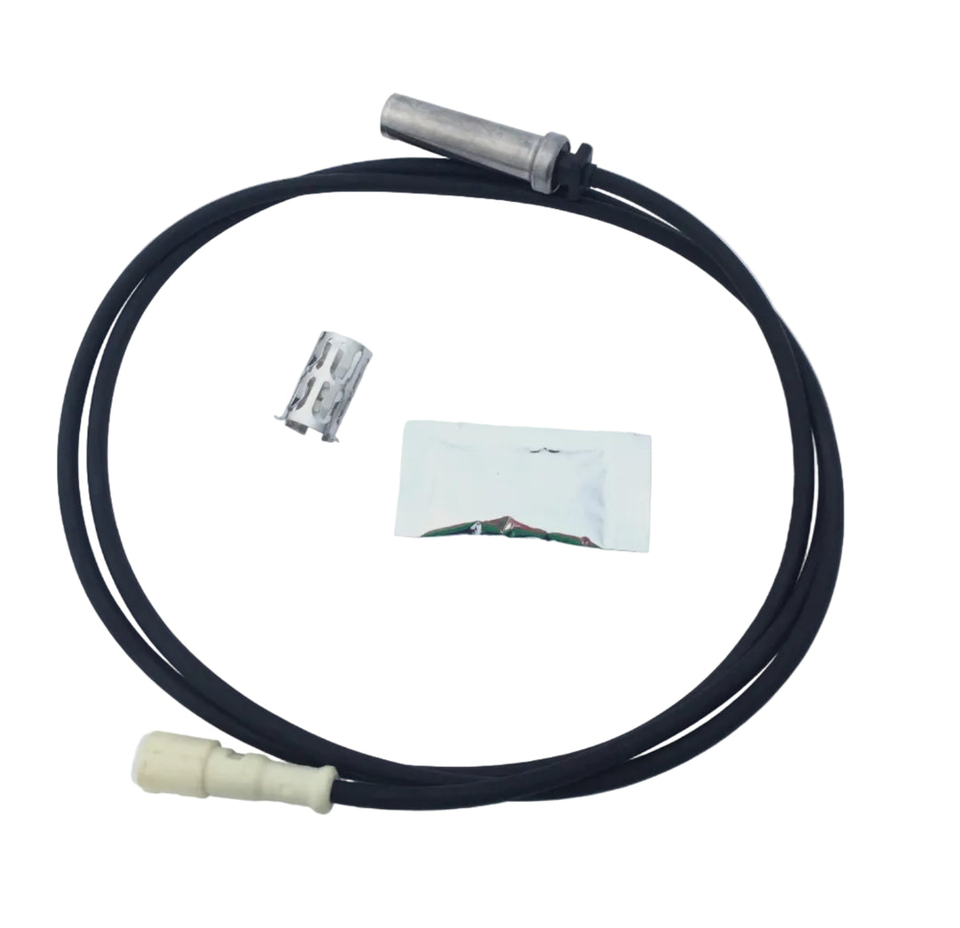 Advance Truck Parts USA Sprinter 2500 Freightliner ABS anti-lock brake speed sensor kit featuring thick wire harness, metal barrel probe, dielectric grease packet, and mounting clip